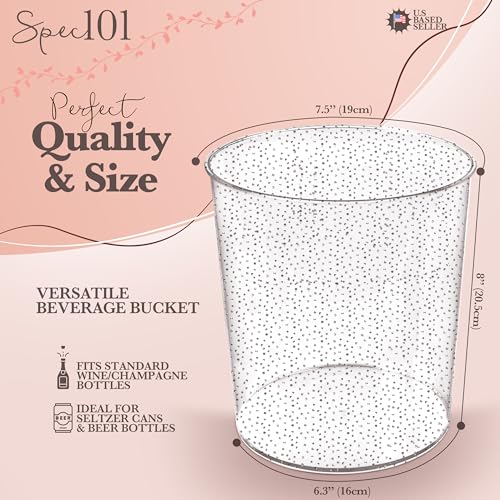 Spec101 Ice Bucket for Champagne - 6 Pack Plastic Ice Buckets for Parties - 2.83L Silver Transparent Bridal Beverage Tub C...