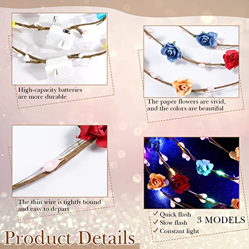 Janinka 70 Pcs LED Flower Crown Light Up Wreath Headband Hair Accessories Crown Luminous Head Band Tiara Glow Floral Headp...