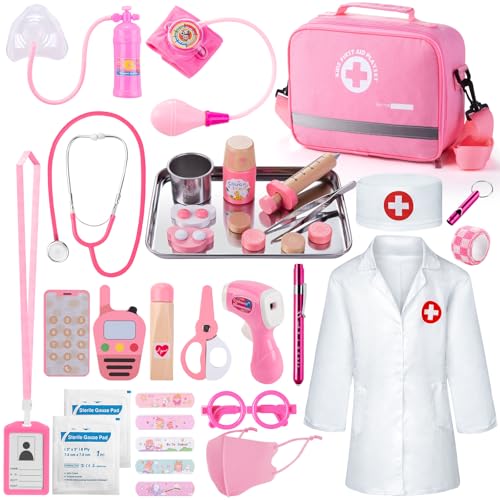 Sundaymot Doctor Kit for Girls, 34 Pcs Doctor kit for Toddlers 3-5 with Medical Storage Bag & Real Stethoscope Pretend Pla...