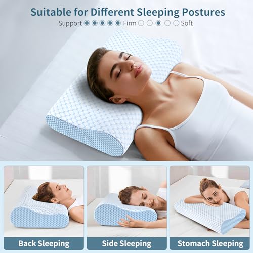 Cervical Pillow for Neck Pain Relief, Contour Memory Foam Pillows for Sleeping, Odorless Ergonomic Pillow Adjustable Ortho...