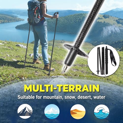 2pc High Strength 5-Section Foldable Carbon Fiber Trekking Poles - 115g/125g/130g, Compact Hiking Staff for Men & Women, I...