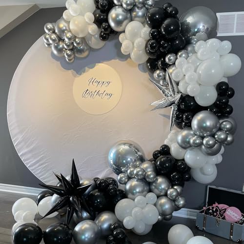 Black and Silver Balloons, 60pcs 12 Inches Black White Silver Confetti Balloons with 1 Ribbon for Birthday, Baby Shower, W...