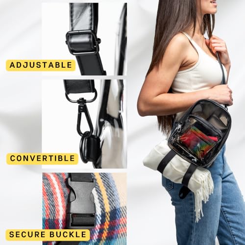 OTW Anti-Theft Black Clear Transparent Small Mini Backpack Convertible Straps Crossbody for Raves Stadium Festival Concert...