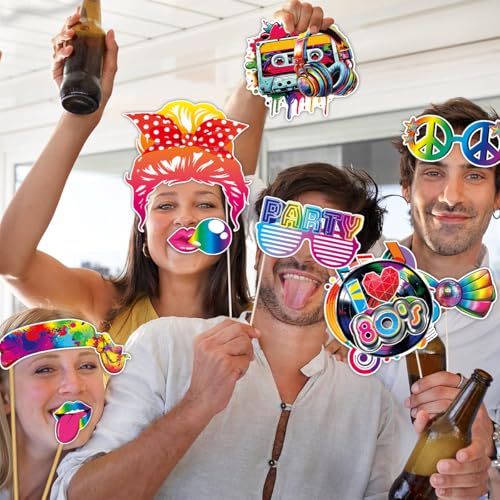 80s Photo Booth Props, Tumwisk 30PCS 80s Party Decorations, Back to 1980s Birthday Photo Booth Props，Funny Selfie Props fo...
