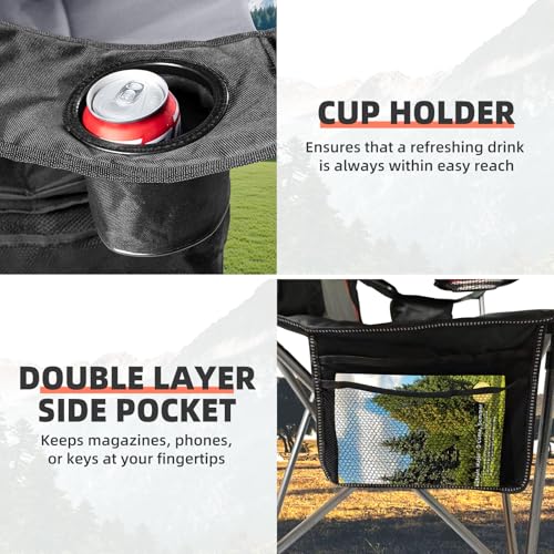 Foristrail 2 Pack Folding Camping Chairs for Adults - High Back Padded Outdoor Lawn Chairs with Lumbar Support & Cup Holde...