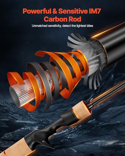 VEVOR Rod and Fishing Reel Combo, IM6/7 Carbon Fiber Spinning Rod and Reel Combo, Bass Fishing Pole with 6.5 ft Two-Piece ...