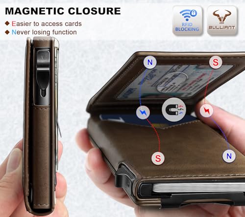 BULLIANT Men Wallet,Money Clip Wallet Slim For Gift Men 9Cards-Metal Credit Card Case in Magnetic Leather Flip