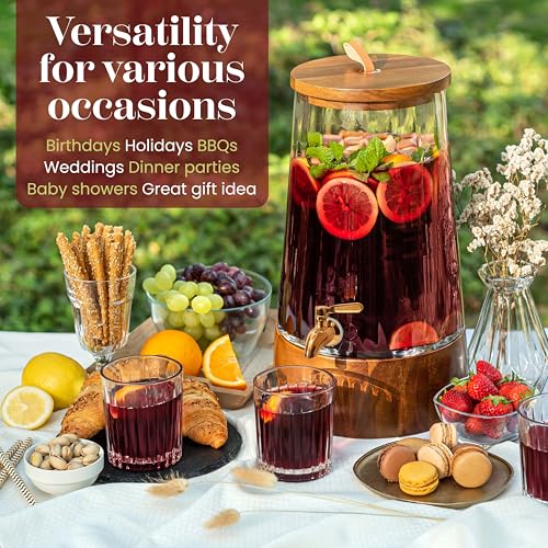 FOODLE Large Glass Drink Dispenser with Spigot - Glass Beverage Dispenser with Stand - Perfect for Parties & Weddings - Pi...
