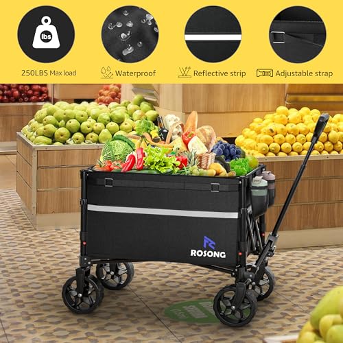 ROSONG Collapsible Wagon Cart with Wheels Foldable - Folding Utility Heavy Duty Wagons Carts for Grocery Sports Garden Sho...