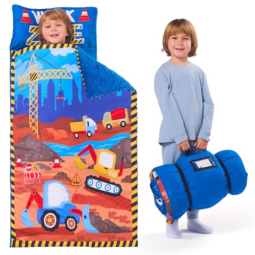 JOIEDOMI Toddler Sleeping Bag for Kids 55''x30'' Nap Mat with Removable Pillow and Minky Blanket for Toddler Ages 3-7 Roll...