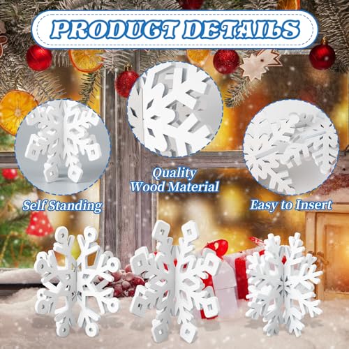 OuMuaMua 6 Set Snowflake Christmas Table Decorations - 12pcs White Wooden 3D Snowflake Decor Tabletop Centerpiece for Chri...