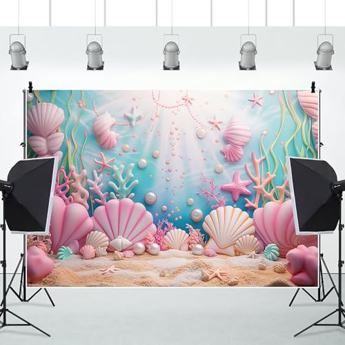 AOFOTO Pink Birthday Decorations Backdrop for Girls Party Seashell Pearl Happy Birthday Banner Underwater World Kids Baby ...