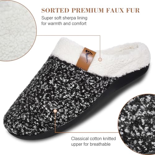 ERGOfoot Orthopedic Slippers with Arch Support, Slip-On Knit Soft Sherpa Lining House Slipper, Plantar Fasciitis Relief, O...