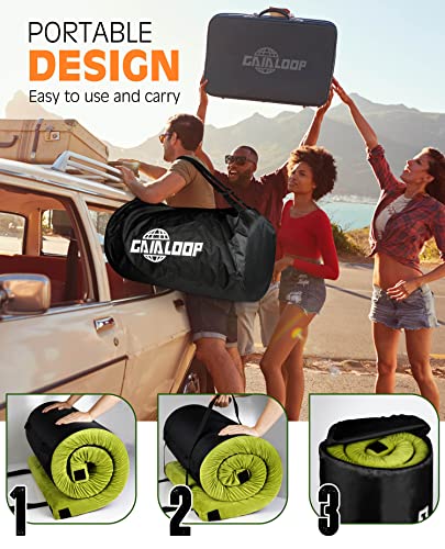 GAIALOOP 3 Inch Memory Foam Camping Mattress, Dual Layer Thick Sleeping Camp Pad for Car Tent Cot, Roll-Up Portable Glampi...
