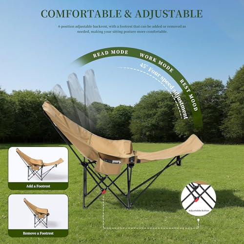 CXC Reclining Camp Chair – Comfortable Folding Chair with Foot Rest & Adjustable Back Angle, Ideal for Office Naps, Fishin...