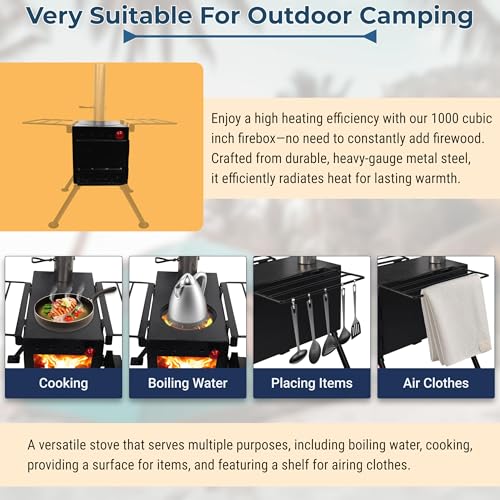 FEBTECH – Wood burning stove – outdoor camping small wood stove for home heating – tent stove with chimney pipe for Tent, ...