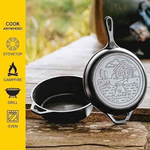 Lodge Cast Iron Wanderlust Series, Cabin Combo Cooker, 3.2 Quart? Black