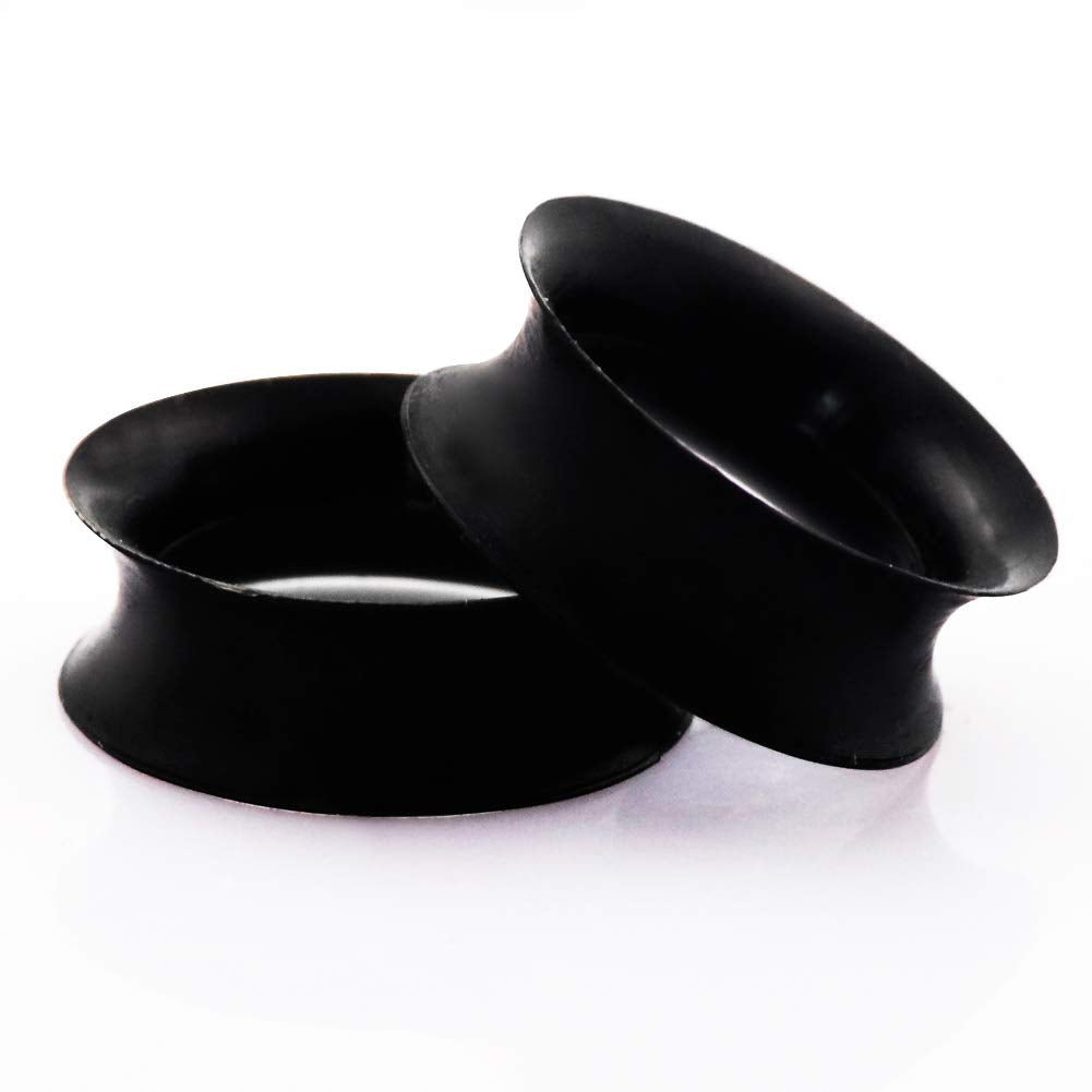 Stuppendux 1 Pair Black Soft Silicone Tunnel Flexible Ear Skin Plugs Expanders Gauges Hollow Body Piercing 0G 8MM