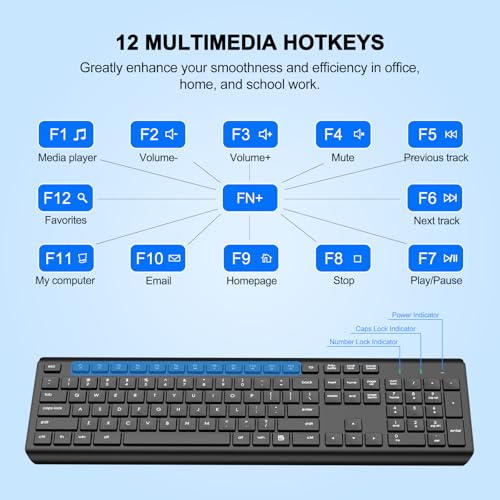 Wireless Keyboard and Mouse Combo, Full Size Silent Ergonomic Keyboard and Mouse, Long Battery Life, Optical Mouse, 2.4G L...
