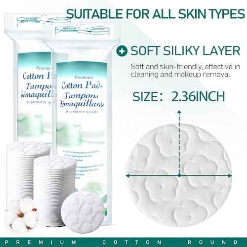 Premium Cotton Rounds for Face, 300 Count Makeup Remover Pads,100% Pure & Natural Facial Cleansing Round Pads for Makeup Removal, Nail Polish Remover