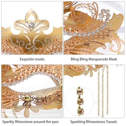 Coddsmz Women Masquerade Mask with Rhinestone Chains Venetian Mask Mardi Gras Decoration for Carnival Party Costume Masks