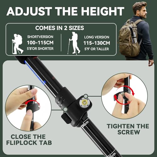 Trekking Poles Collapsible Hiking Poles - 2 Pack Aluminum Hiking Sticks, Lightweight Walking Sticks for Seniors, Men, Wome...