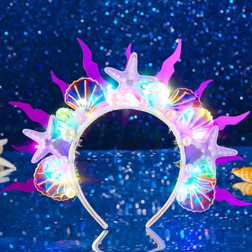 DRESBE Light Up Starfish Halo Headband LED Mermaid Shell Ocean Cosplay Headbands Sea Glow Party Hair Accessories for Women...