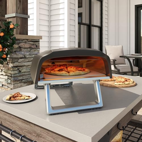 Commercial Chef Outdoor Gas Pizza Oven – Portable Propane Pizza Maker with Door, Peel, Stone, Cutter, and Cover - L-Shaped...
