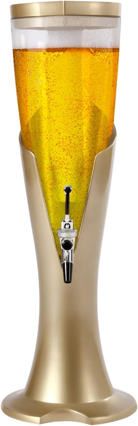 SNKOURIN Beer Tower Beverage Dispenser with Spigot & Ice Tube, 3L/100oz Mimosa Tower Dispenser for Parties Bars, Durable, ...