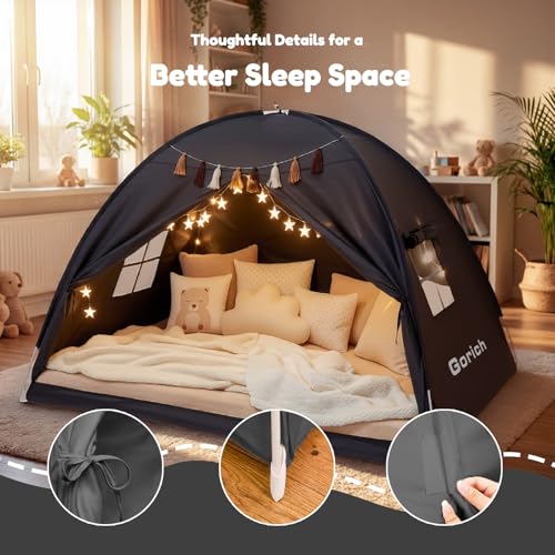 Gorich Twin Bed Tent for Kids, Indoor Privacy Toddler Sleeping Canopy with Mesh Window, Fits Bunk or Floor Bed, Include St...