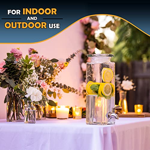 Square Glass Drink Dispenser for Parties - Stainless Steel Spigot + Marker & Label - 100% Leakproof Beverage Dispenser - L...