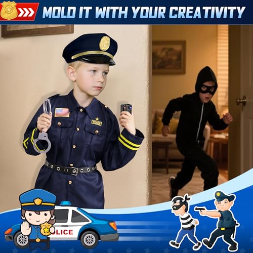 Police Officer Costume for Kids, Cop Costume Outfit Set with Toy Accessories, Halloween Costumes for Boys