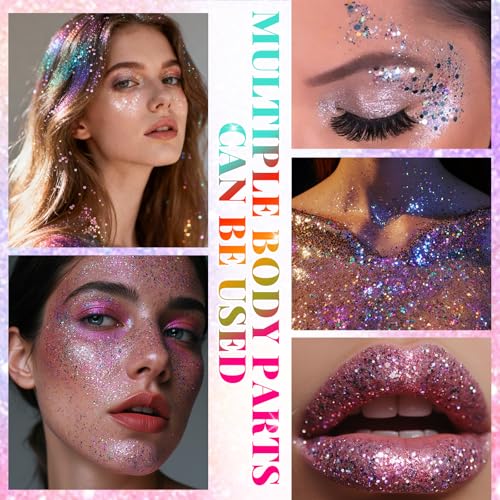 YBUETE Rainbow Face and Body Glitter Stick for Sparkling Makeup, Hair Glitter Accessories for Women, Highlighting Stick fo...