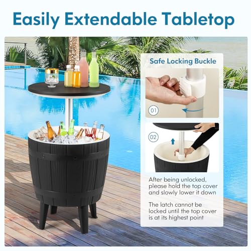 Moccha Outdoor End Table Cooler - 10 Gallon Cooler Side Table with Height Adjustable Tabletop, 3-in-1 Ice Bucket for Beer...