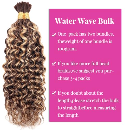 Water Wave Bulk Human Hair for Braiding #T4/P4/27 No Weft Curly Wet and Wavy 100% Unprocessed Brazilian Virgin for Boho Braids 2 Bundles/Pack (24inch 100g)