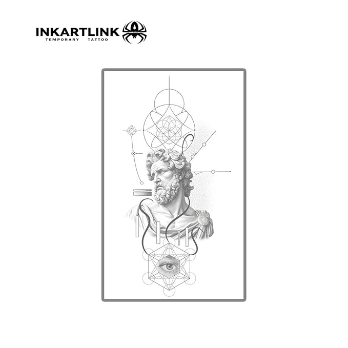 INKARTLINK Semi Permanent Tattoo, beautiful and realistic design, fun tattoo experience,non-reflective, waterproof (Greek geometric creative tattoo 1）