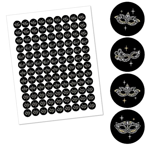 Big Dot of Happiness Masquerade - Venetian Mask Party Round Candy Sticker Favors - Labels Fit Chocolate Candy (1 Sheet of ...