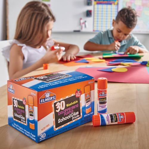 Elmer's Disappearing Purple School Glue Sticks, Washable, 7 Grams, 30 Count - Poster, Vision Board, Back to School, Bulk P...