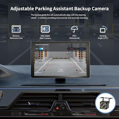 Madoec Portable Apple Carplay Screen for Car, 9" Wireless Apple Carplay & Android Auto,4K Dash Cam,1080p Backup Camera DV...