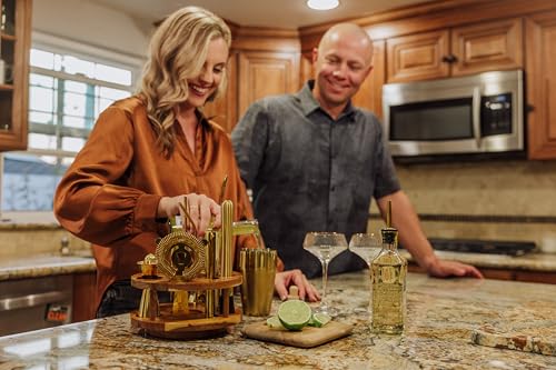PICNIC TIME Carousel 13-Piece Bar Tool Set, Cocktail Shaker Set, Mixology Bartender Kit with Lazy Susan Stand, (Acacia Woo...