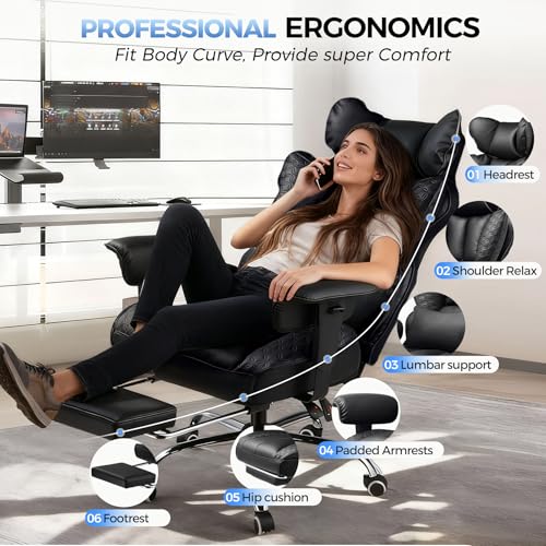 COMHOMA Big and Tall Office Chair 400LBS Heavy Duty Gaming Chair with Deluxe Embossing Leather High Back Wider Ergonomic C...
