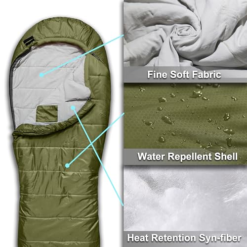 Azitrek 0 Degree Mummy Sleeping Bags for Adults Camping | XXL Big and Tall 3-4 Season Warm Cool | Cold Weather Winter Slee...