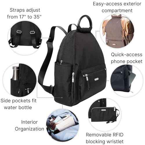 Baggallini womens New Classic Heritage With Rfid Phone Wristlet All Day Backpack, Black, One Size US