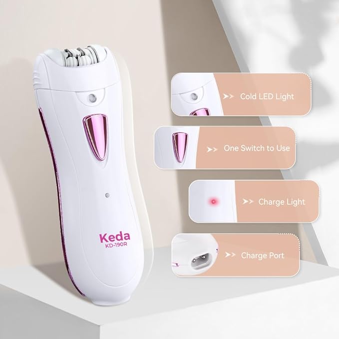 Epilator Smooth Glide Epilator for Women Face RechargeableEpilator for Women FacialEpilator Hair Remover Smooth GlideEpilator for WomenFace Bikini Hair Removal Arms/Face/Peach Fuzz White Portable
