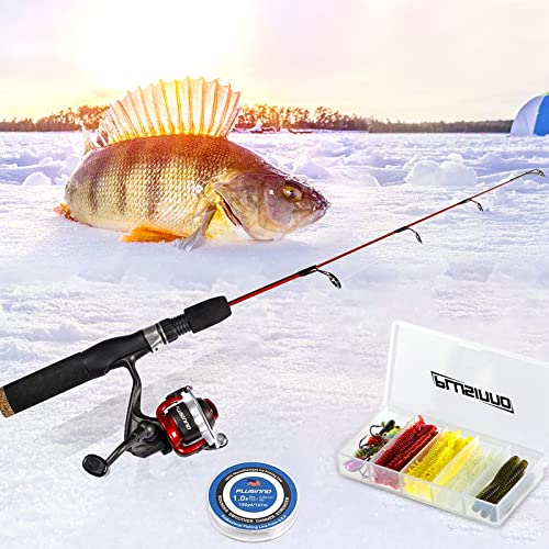 PLUSINNO Ultralight Winter Ice Fishing Rod Reel Combo 26/27/28 inch. Medium Light Fast Action Multi-Species Spinning Ice F...