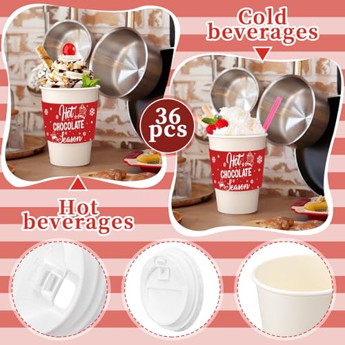 Vesici 36 Sets Christmas Hot Cocoa Coffee Cup with Lids and Sleeves 12oz Christmas Disposable Paper Cup Hot Cocoa Chocolat...