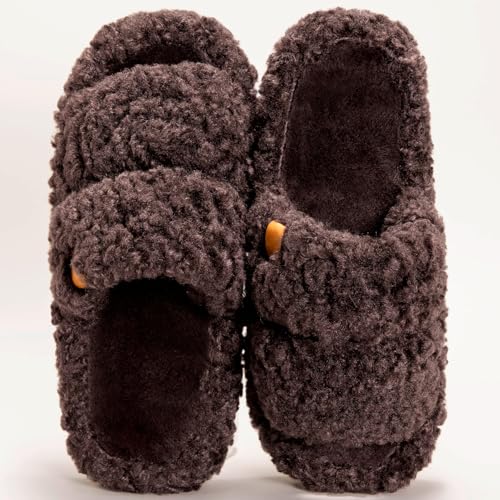 House Slippers for Women Fuzzy Open Toe Soft Comfy Bedroom Shoes for Indoor Outdoor
