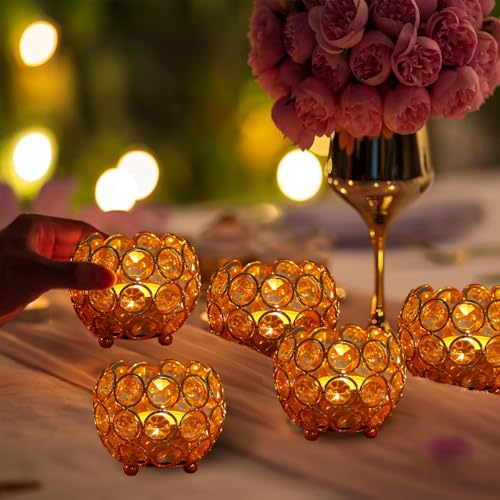 VINCIGANT Gold Crystal Votive Candle Holders for Table Tenterpiece,Small Bowl/Ball Tealight Candle Lantern for Thanksgivin...