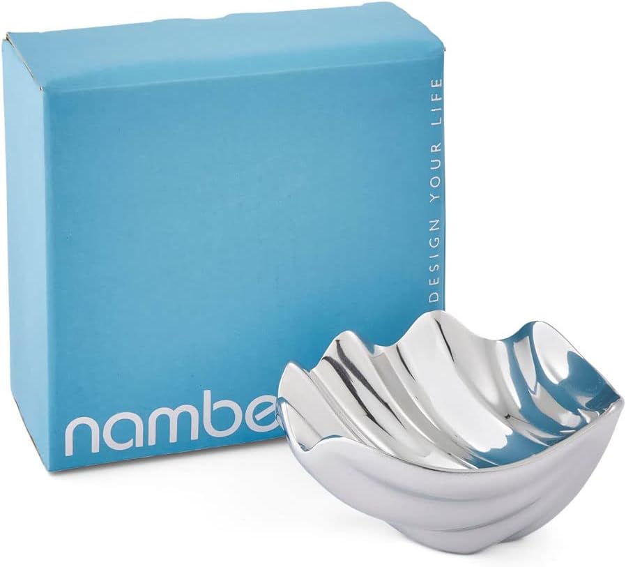 nambe Oceana Sea Shell Dip Bowl | Chilled Serving Dish For Dip, Hummus, Dressing, Salsa, Guacamole | Prep-Ahead | 4.5-Inch | Design by Wei Young | Made Of Metal Alloy (Silver)