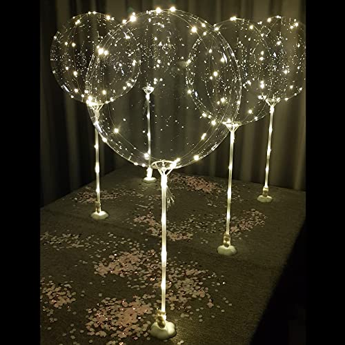 Lightsfever warm white 6pc LED Light up Balloon with sticks, stands and batteries, Table top centerpieces for party, Thank...